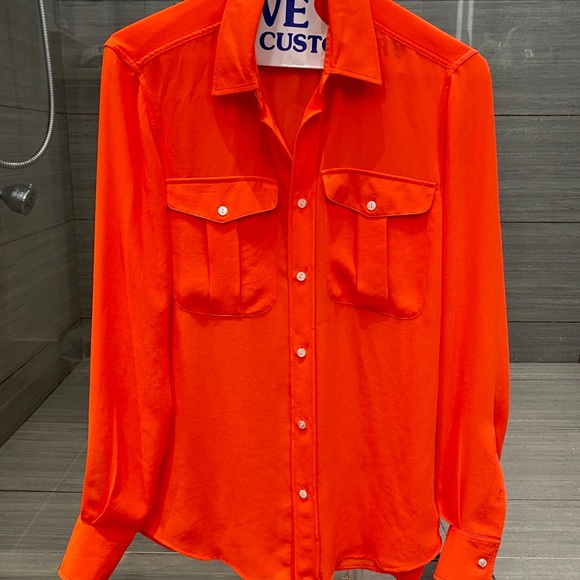 Polo RL Neon Orange Button Down Long Sleeve Blouse - Picture 5 of 8